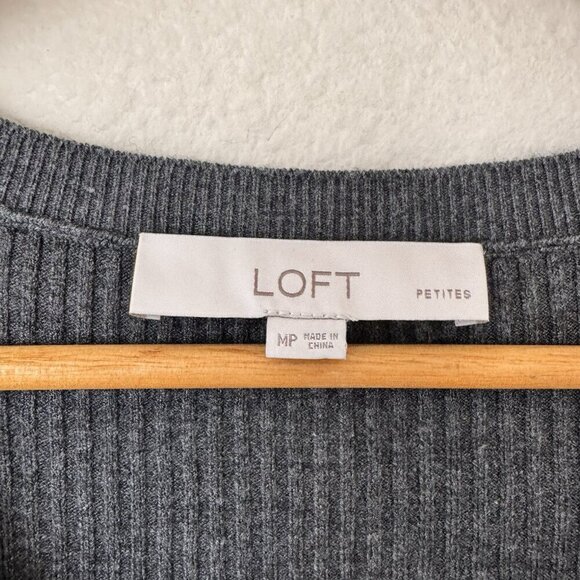 Ann Taylor Loft Medium Petite Heathered Ribbed Scoop Neck Midi Dress - Picture 6 of 8